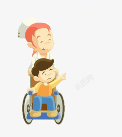 推着行李箱的小男孩推着小男孩在郊外散步的护士高清图片