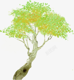 绿色卡通朦胧大树素材