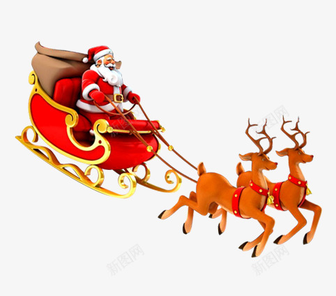 圣诞老人滑雪橇png免抠素材_新图网 https://ixintu.com 圣诞老人 圣诞节 白胡子 红色 雪橇 麋鹿