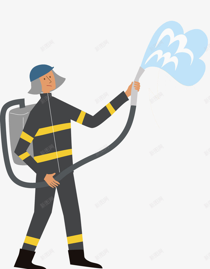 帅气的消防员png免抠素材_新图网 https://ixintu.com 卡通 插图 水枪 水桶 消防员 男人 黑色
