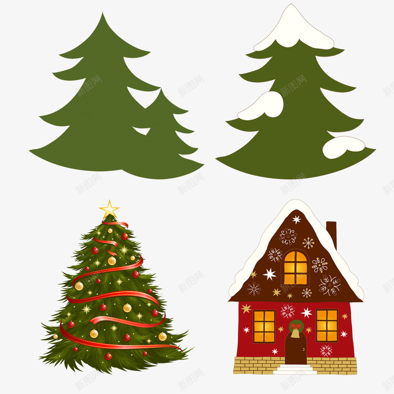 圣诞节png免抠素材_新图网 https://ixintu.com 圣诞树 圣诞节 小木屋 绿色