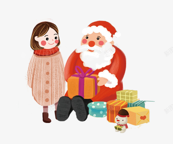 卡通手绘圣诞老人发礼物psd免抠素材_新图网 https://ixintu.com 卡通手绘圣诞老人发礼物 圣诞礼物 圣诞老人 圣诞节 女孩