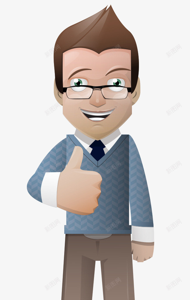 卡通手绘戴眼镜竖拇指商务男人png免抠素材_新图网 https://ixintu.com 卡通的人物 戴眼镜的男人 手绘的男人 竖拇指的商务男人