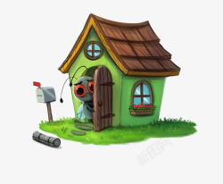 绿色小房子蚂蚁草坪素材