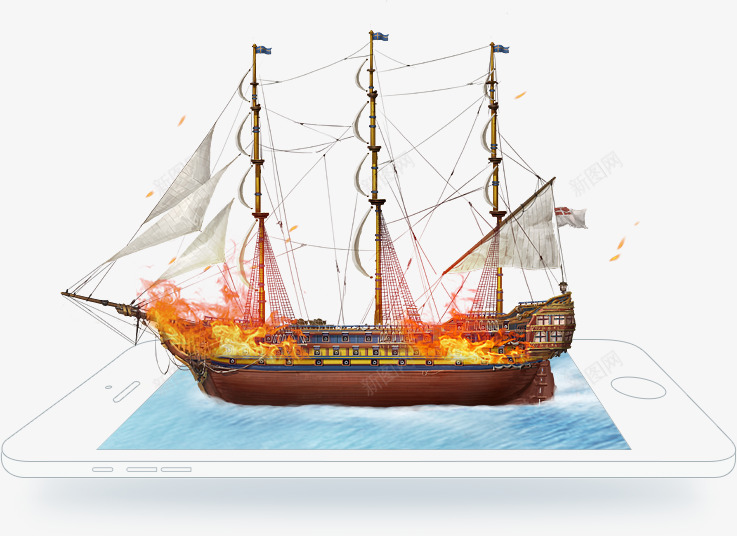 创意合成起火的帆船png免抠素材_新图网 https://ixintu.com 创意 合成 帆船 起火