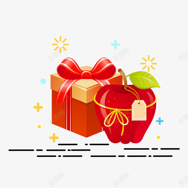 卡通手绘圣诞节礼物和苹果png免抠素材_新图网 https://ixintu.com 卡通手绘圣诞节礼物和苹果 圣诞礼物 平安夜 苹果