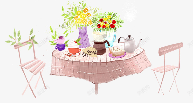 下午茶psd免抠素材_新图网 https://ixintu.com 下午茶 桌子 椅子 食物