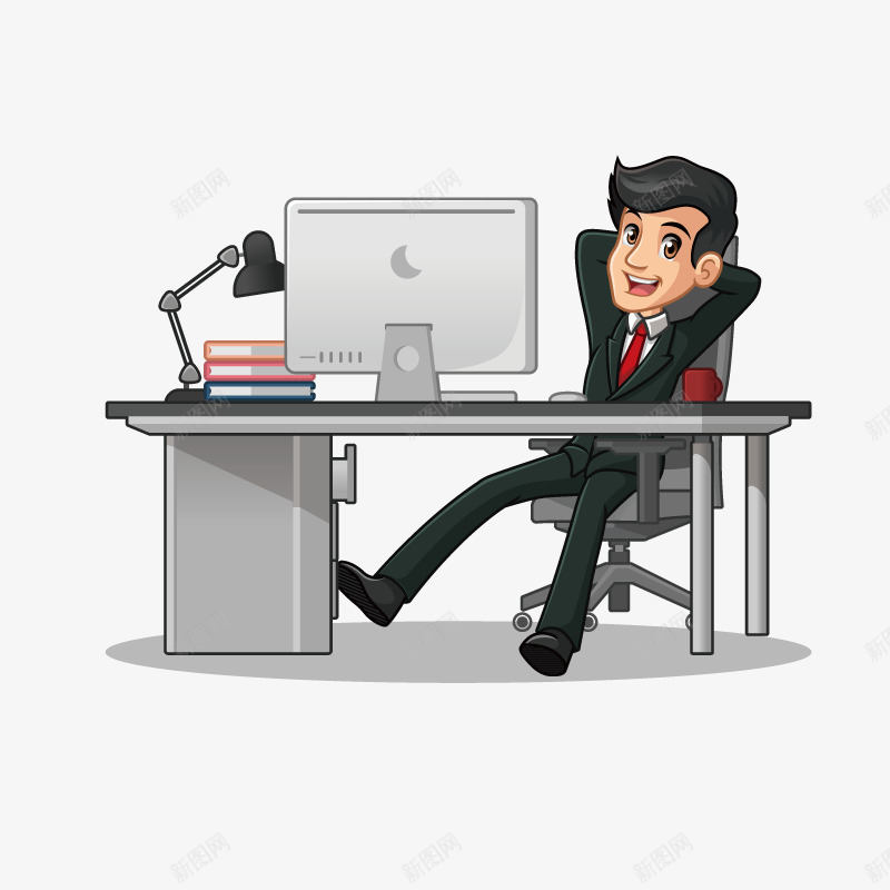 坐在办公桌前的男人png免抠素材_新图网 https://ixintu.com 人物 卡通 工作人员 电脑 男人 西装 领带