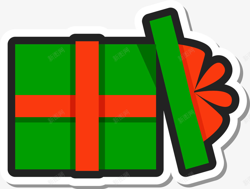 绿色打开的礼物盒png免抠素材_新图网 https://ixintu.com 卡通贴纸 圣诞节 打开的礼物盒 矢量图案 装饰