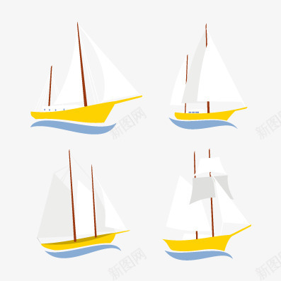 帆船矢量图ai免抠素材_新图网 https://ixintu.com 卡通帆船 四种形态帆船 黄色帆船 矢量图