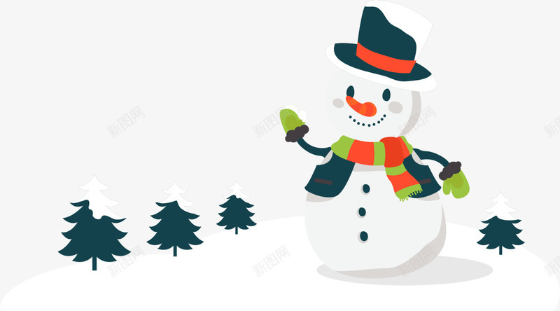 冬季正在挥手的雪人png免抠素材_新图网 https://ixintu.com 冬季雪人 喜悦 开心 正在挥手的雪人 白色雪人 绿色大树