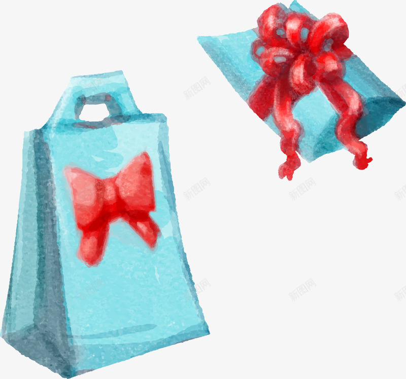 可爱礼物袋矢量图ai免抠素材_新图网 https://ixintu.com 包装盒 圣诞节礼品盒 手绘礼物袋素材 水彩礼物袋 矢量图
