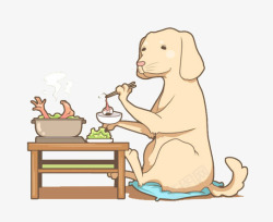 手捧碗吃饭的狗狗高清图片