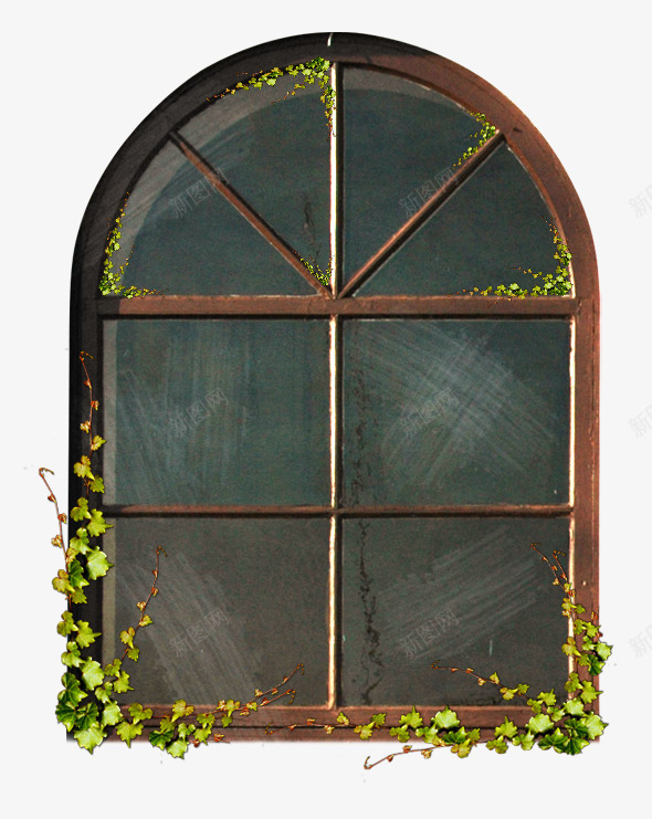 窗户psd免抠素材_新图网 https://ixintu.com 复古 小草 窗户 窗饰 装饰