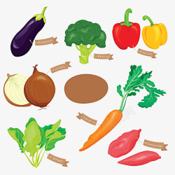 手绘蔬菜红薯茄子带有标签图素材