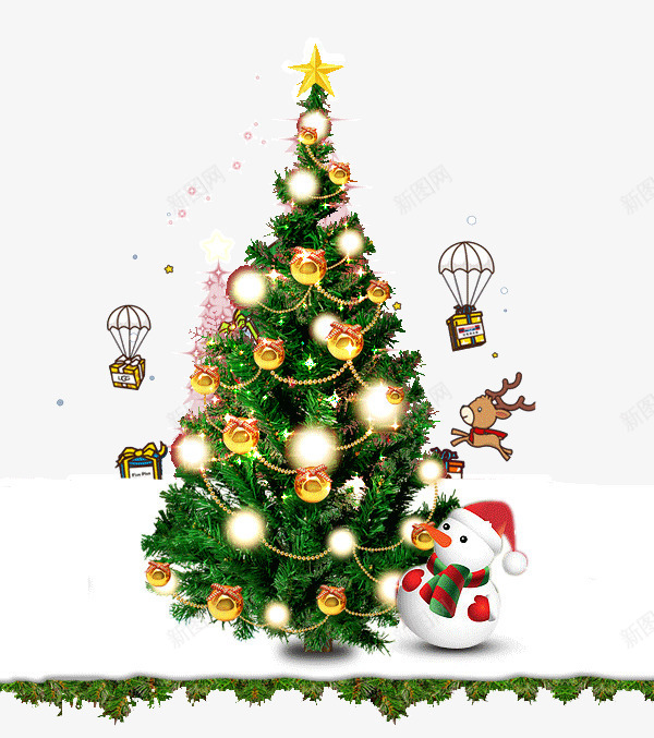 雪地上的圣诞树png免抠素材_新图网 https://ixintu.com 圣诞帽 圣诞树 圣诞节 雪人 雪地