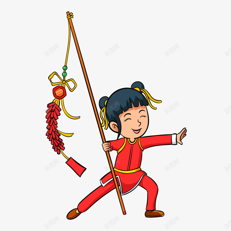 卡通放鞭炮的小女孩png免抠素材_新图网 https://ixintu.com 中国风 人物设计 小女孩 春节 红色 过年 鞭炮