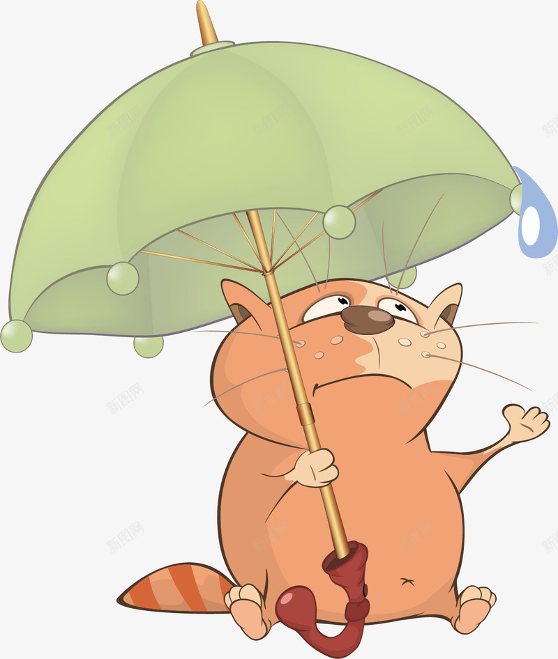 拿雨伞的猫咪矢量图ai免抠素材_新图网 https://ixintu.com 动物 可爱 宠物 小猫 水彩 绿色 雨水 矢量图