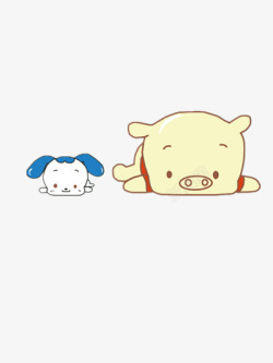 彩色的动物睡觉的猪和狗高清图片