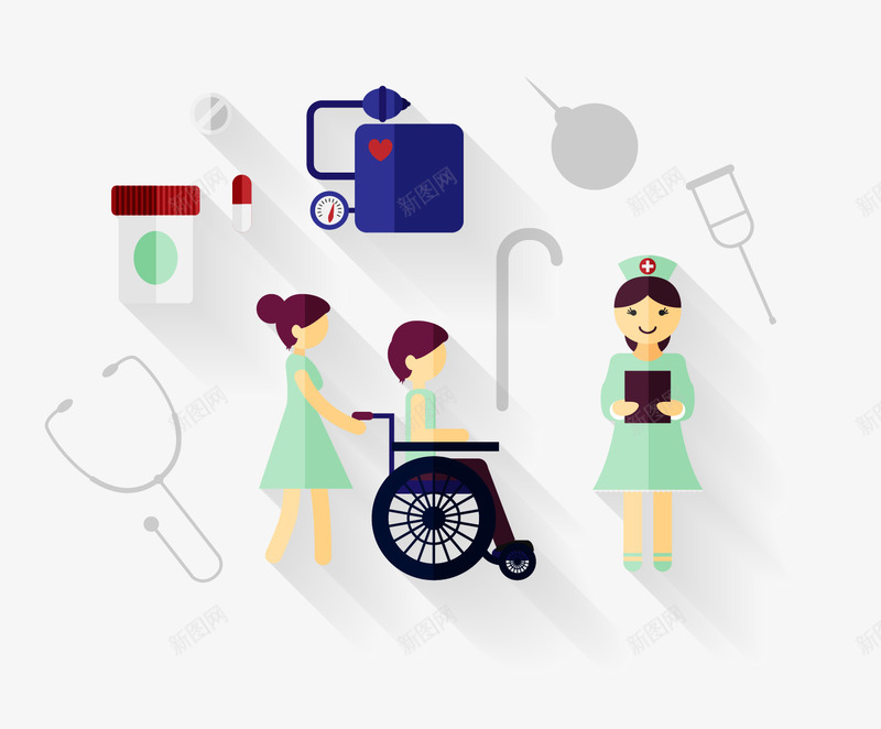 护士医疗矢量图eps免抠素材_新图网 https://ixintu.com 人物 护士 矢量护士 轮椅 矢量图