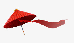 红色纸伞红色彩带油纸伞漂浮高清图片