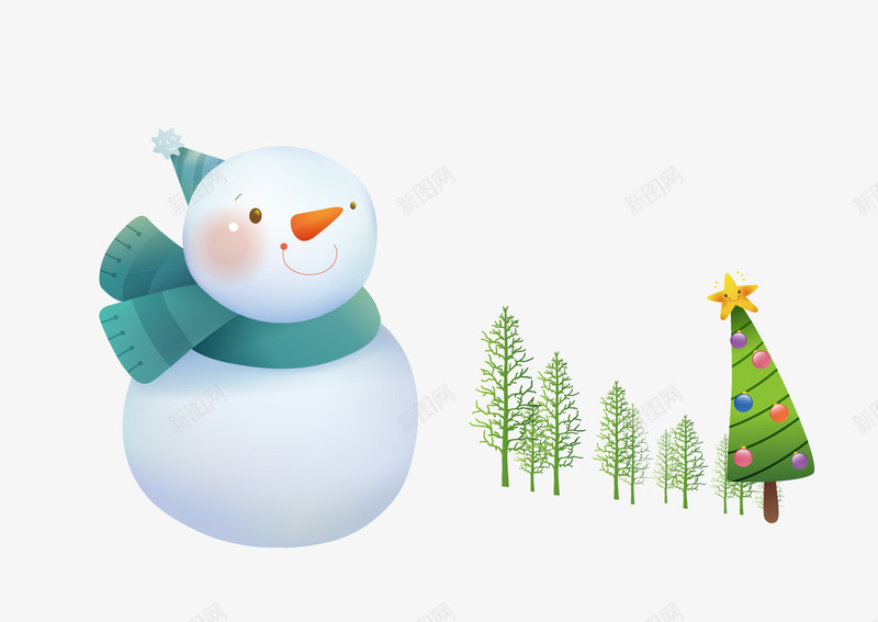 雪人png免抠素材_新图网 https://ixintu.com 围脖 圣诞树 植物 矢量雪人
