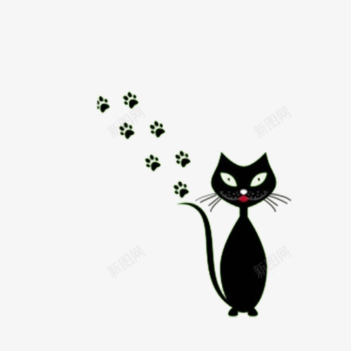 可爱的卡通小黑猫和脚印png免抠素材_新图网 https://ixintu.com 动物脚印 卡通猫咪 插画 海报设计 猫咪脚印 黑猫 黑猫简笔画