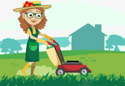 剪草修理草坪的女人高清图片