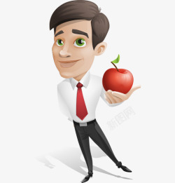 卡通手绘商务男人拿苹果素材