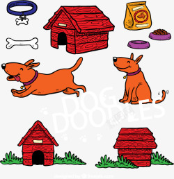 宠物狗和宠物用品矢量图素材