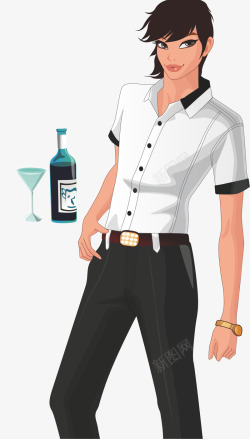 时尚俊男正在酒吧喝酒的男孩矢量图高清图片