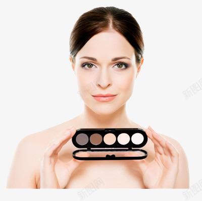 展示眼影盒的女人png免抠素材_新图网 https://ixintu.com 多色 对比 镜子