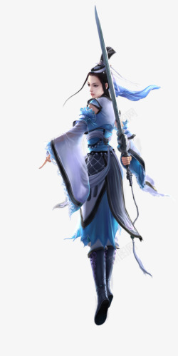 蓝色古典舞剑女士素材