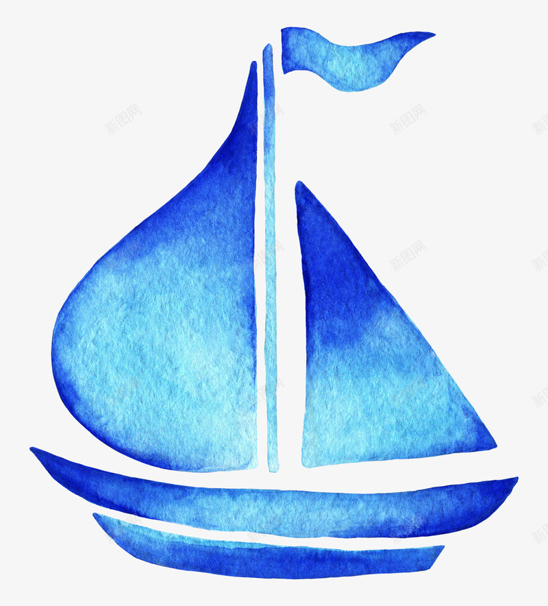 水彩帆船png免抠素材_新图网 https://ixintu.com 帆船 水墨图案 水彩图案 水彩海洋 蓝色水墨