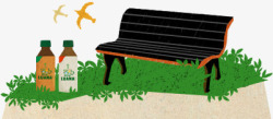 卡通木椅子黄鸟草地漂浮素材