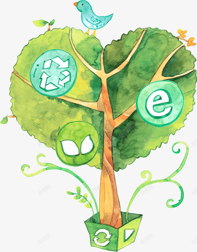 水彩合成形状绿色的大树png免抠素材_新图网 https://ixintu.com 合成 大树 形状 水彩 绿色