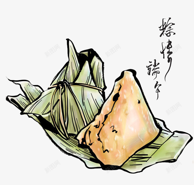 水彩粽子png免抠素材_新图网 https://ixintu.com 卡通 感恩端午节 手绘 手绘卡通 手绘粽子 水彩 浓情端午 端午节 端午节字体 粽子 粽子节 绿色