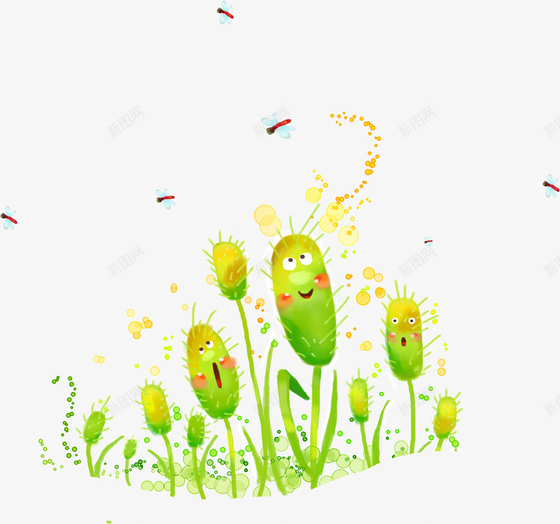 卡通小草装饰png免抠素材_新图网 https://ixintu.com 卡通 小草 微笑 手绘 昆虫 植物 虫子 装饰 面部 鲜嫩的小草
