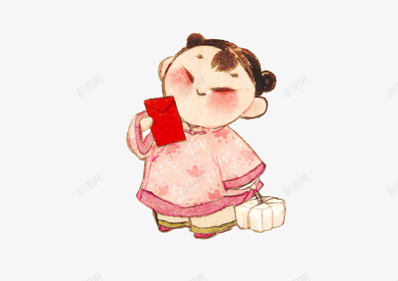 拿红包的女孩png免抠素材_新图网 https://ixintu.com 中国风 卡通手绘 开心 拿红包的小人 插画 春节 红包
