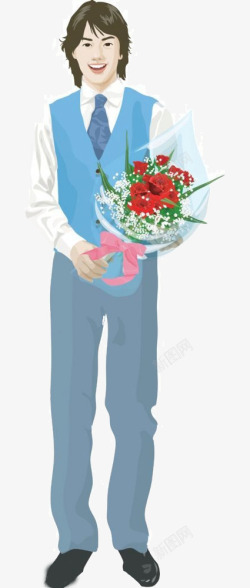 手持捧花的男人卡通拿花男士高清图片