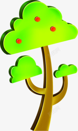 绿色卡通果实大树素材