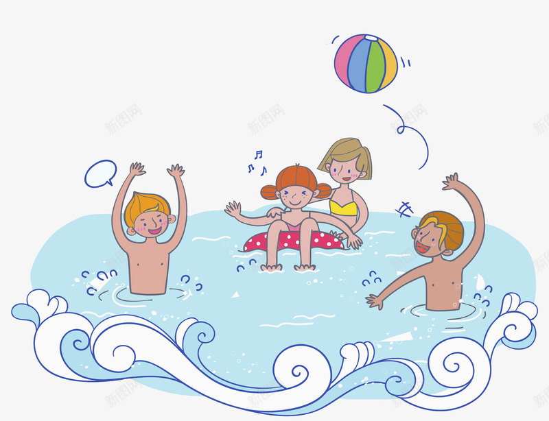 海滩游泳png免抠素材_新图网 https://ixintu.com 卡通人物 卡通手绘 水彩画 海滩游泳 肖像画 装饰图案