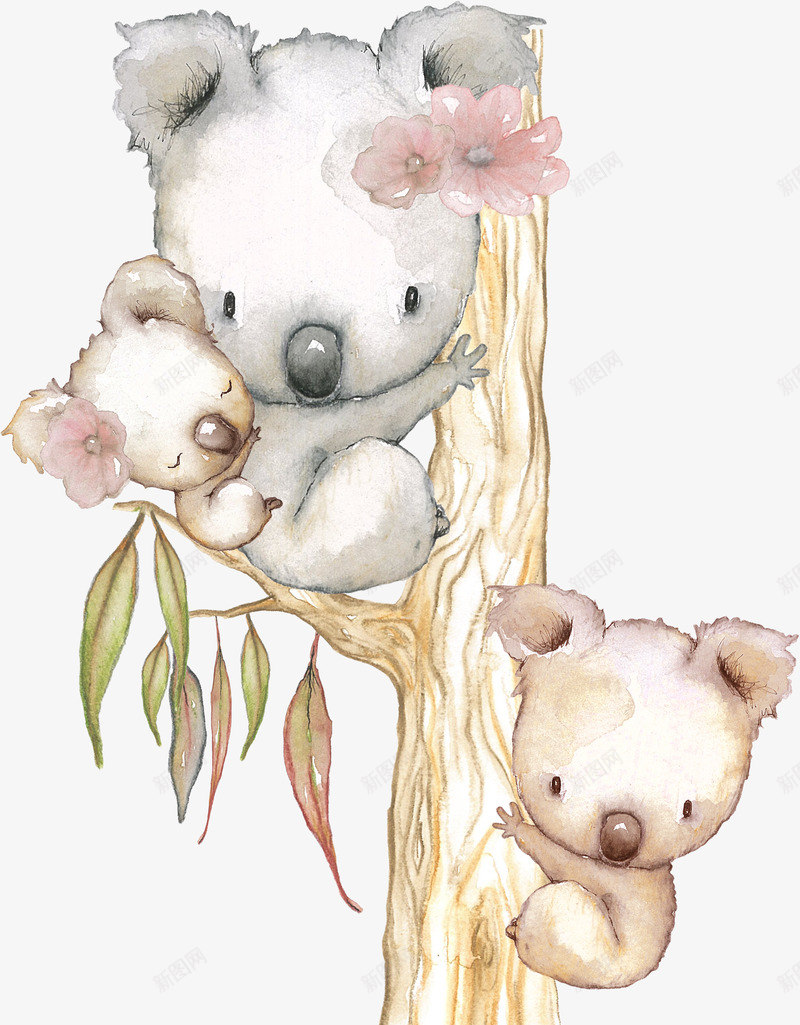 爬上树的手绘动物png免抠素材_新图网 https://ixintu.com 动物 卡通动物 叶子 大树 手绘动物 爬树