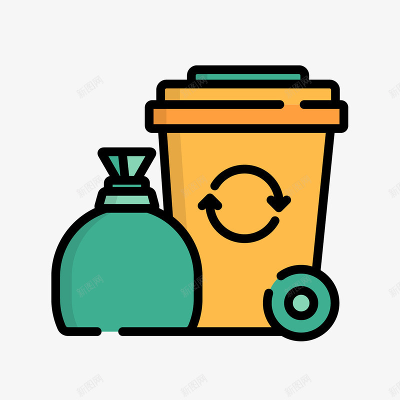 循环利用垃圾桶清洁图标psd_新图网 https://ixintu.com 利用 图标 圆环 垃圾桶 平面 循环 清洁 黄色