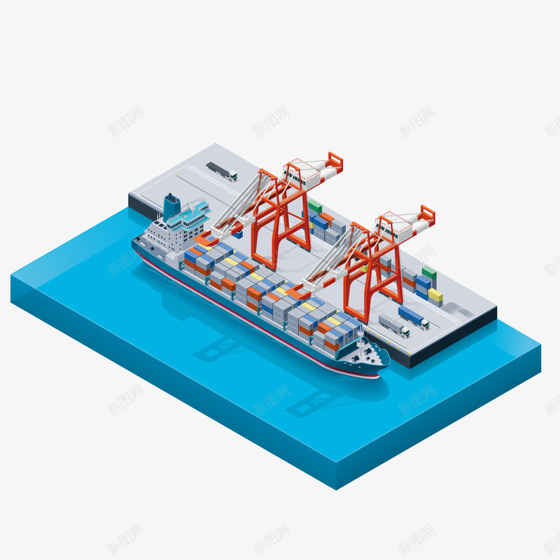 海运码头png免抠素材_新图网 https://ixintu.com 3D 交通工具 现代科技 码头 立体货船码头