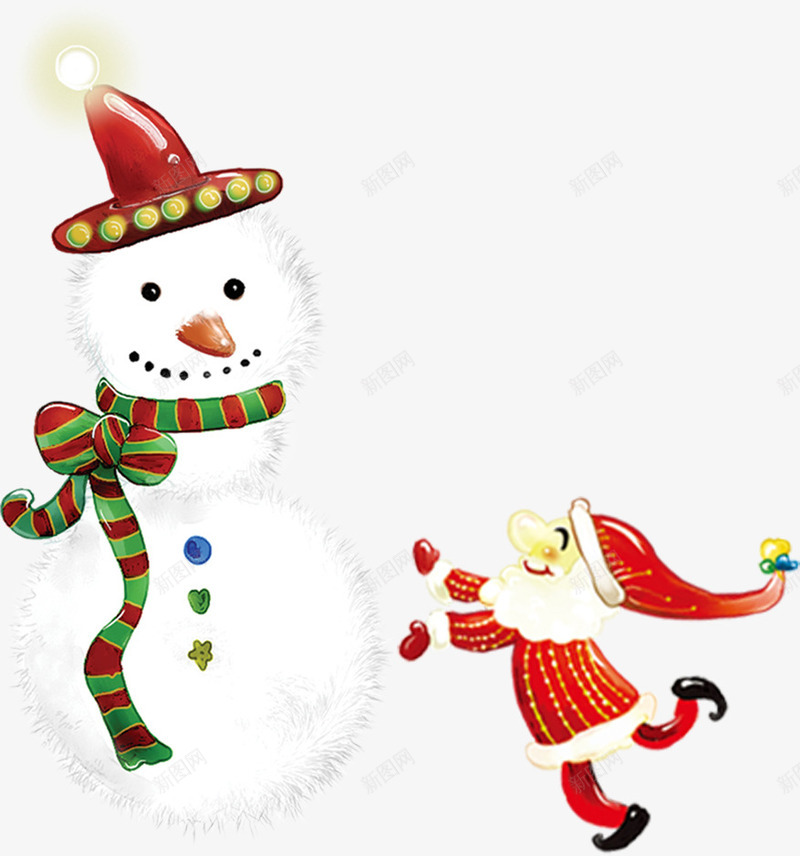 圣诞老人雪人拥抱欢乐图案png免抠素材_新图网 https://ixintu.com 卡通 可爱 圣诞 圣诞老人 简约 雪人