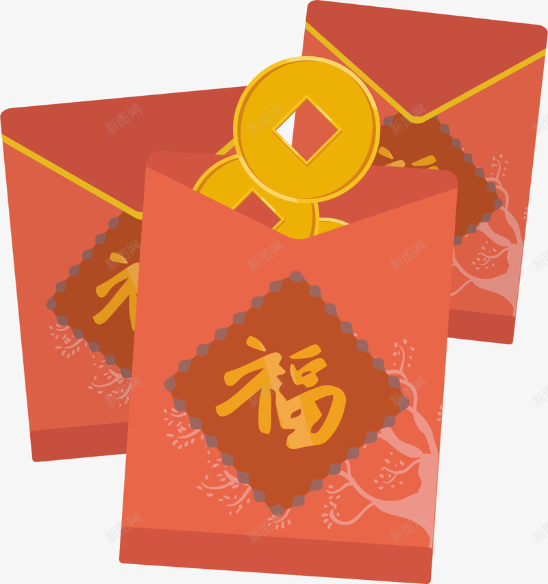 春节新年祝福红包png免抠素材_新图网 https://ixintu.com 传统 农历 文化 新年 春节 祝福 福 红包 金币