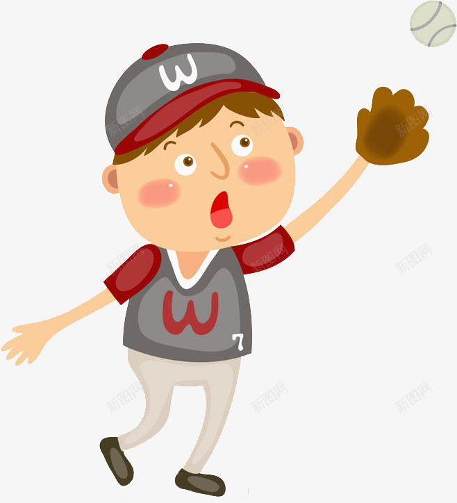 卡通接球的男人图png免抠素材_新图网 https://ixintu.com 卡通 帅气的 手绘 接球 插图 棒球 男人 运动