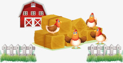 红色小屋一群鸡等农舍素材