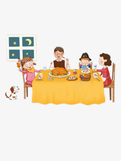 聚餐卡通手绘感恩节全家聚会高清图片